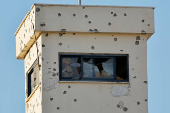 Building marked with bullet holes in Jenin