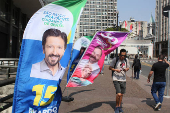 Banners dos candidatos  prefeitura espalhados pelo centro de SP