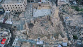 A drone view shows the remains of the Great Omari Mosque which was destroyed in an Israeli strike during the war, amid a ceasefire between Israel and Hamas, in Gaza City