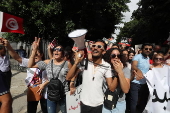 Tunisia's Free Destourian Party supporters protest for release of party leader Abir Moussi