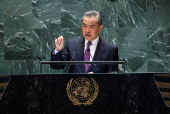 FILE PHOTO: China's Foreign Minister Wang Yi addresses the 79th United Nations General Assembly