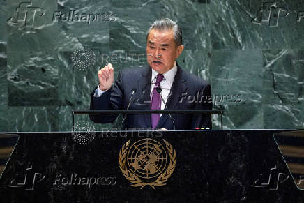 FILE PHOTO: China's Foreign Minister Wang Yi addresses the 79th United Nations General Assembly