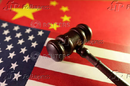 Illustration shows U.S. and Chinese flags and gavel