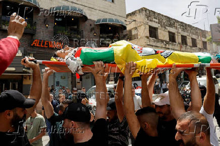 Funeral for Palestinian Khaled Orouq, 16, who was killed in an Israeli raid, in Jenin