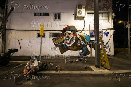 A new graffiti of Hezbollah leader Sayyed Hassan Nasrallah by Grafitiyul artists group following his elimination in Tel Aviv