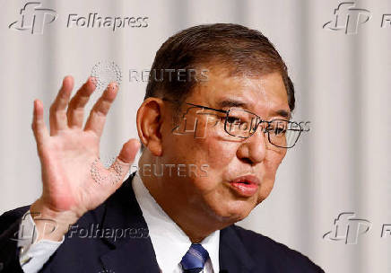 FILE PHOTO: Shigeru Ishiba, the newly elected leader of Japan's ruling party, the Liberal Democratic Party (LDP) holds a press conference after the LDP leadership election, in Tokyo,