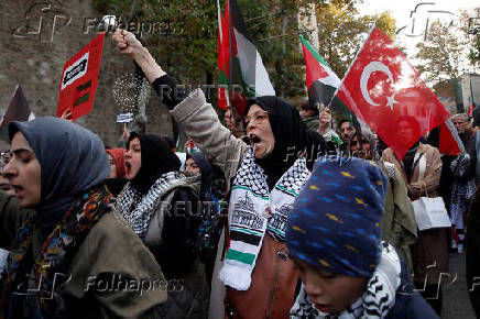 People demonstrate in support of Palestinians in Gaza, in Istanbul