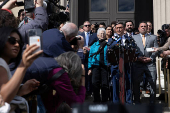 Speaker of the U.S. House of Representatives Mike Johnson speaks at a news conference at Columbia University in response to Demonstrators protesting in support of Palestinians in New York