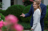 Geri Halliwell, pop icon and member of the Spice Girls, visits the Rose Garden at the White House in Washington