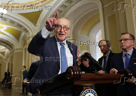 Senate leaders speak at the Capitol in Washington