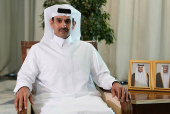 FILE PHOTO: QatarEnergy CEO and Qatar's Minister of Energy Saad al-Kaabi sits during a private interview with Reuters, in Doha