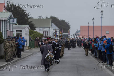 Militares britnicos durante desfile em Stanley, nas ilhas Falklands