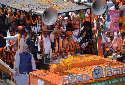 Union Defence Minister and veteran Bharatiya Janata Party leader Rajnath Singh road show in Lucknow