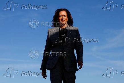 Democratic presidential nominee U.S. Vice President Kamala Harris boards Air Force Two to depart for Michigan