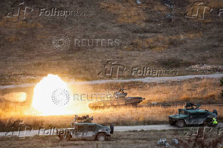 Slovenian military conducts a live fire drill, in Postojna