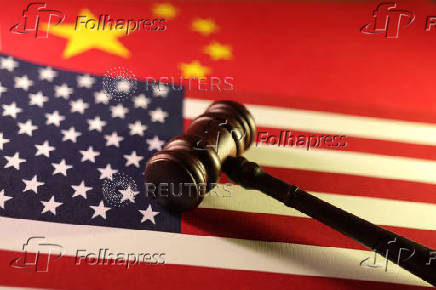 Illustration shows U.S. and Chinese flags and gavel