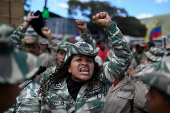 Members of Venezuela?s Bolivarian militia participate in a march following a nationwide military exercise, in Caracas