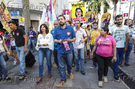 Guilherme Boulos (PSOL) em campanha em Campinas (SP)