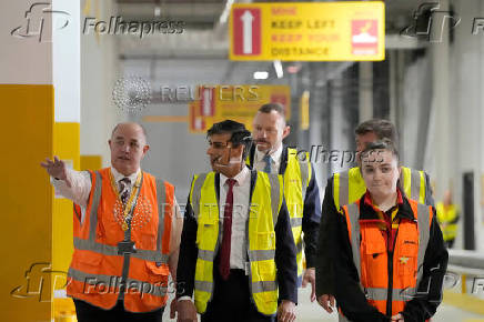 Britain's Prime Minister Rishi Sunak visits the DHL Gateway port facility at Stanford Le Hope