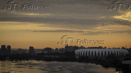 O lago Guaba e a cidade de Porto Alegre,