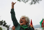 Demonstrators take part in a rally to mark International Safe Abortion Day, in Bogota