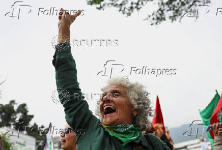 Demonstrators take part in a rally to mark International Safe Abortion Day, in Bogota