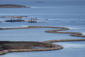 Construction of artificial peninsula in Copenhagen, Denmark