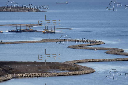 Construction of artificial peninsula in Copenhagen, Denmark