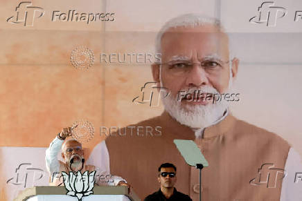 FILE PHOTO: Indian PM Modi attends an election campaign rally, in Meerut