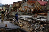 Aftermath of flooding by Biala Ladecka river in Ladek Zdroj