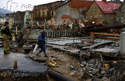 Aftermath of flooding by Biala Ladecka river in Ladek Zdroj