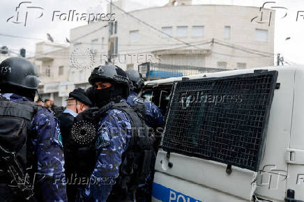 Palestinians demonstrate against Jenin camp shooting between security forces and militants, in Jenin