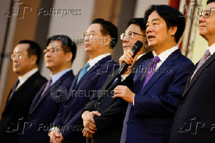 Taiwan President-elect Lai Ching-te speaks during a press conference where incoming cabinet members are announced in Taipei
