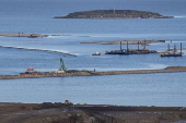 Construction of artificial peninsula in Copenhagen, Denmark