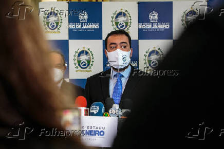 O governador Cludio Castro durante coletiva de imprensa 