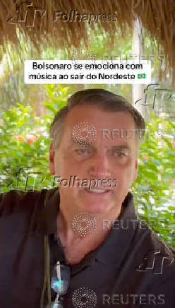 Former Brazilian President Jair Bolsonaro looks on as he speaks, in this screen grab obtained from a social media video