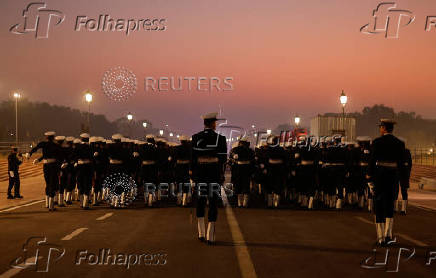 Indian soldiers march during a rehearsal for the upcoming Republic Day parade in New Delhi