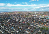A drone view of houses in Blackpool