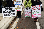 Protest in front of the residence of the University of Michigan's president, in Ann Arbor