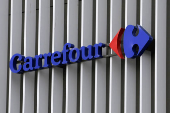 FILE PHOTO: The logo of Carrefour is seen at a Carrefour Hypermarket store in Nice