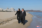 North Korean leader Kim Jong Un and his daughter Kim Ju Ae visit the newly built Kalma coastal tourist area in Wonsan