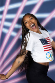 Laser portraits at the Team USA media summit ahead of the Paris Olympics and Paralympics, at an event in New York