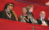 FILE PHOTO: Singer and songwriter Stevie Wonder (L) talks with dancer and teacher Judith Jamison as actor Sean C..