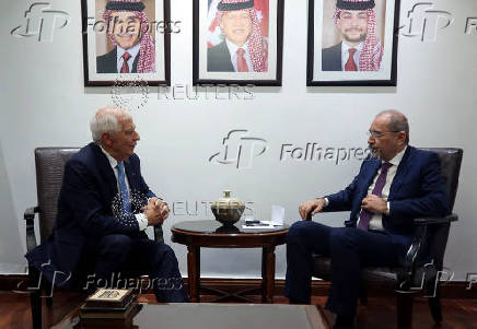 Jordan's Foreign Minister Ayman Safadi meets with the EU's High Representative for Foreign Affairs, Josep Borrell, in Amman