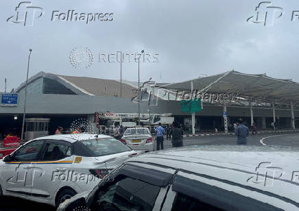 View of a damaged portion of a canopy at Terminal 1 at the Indira Gandhi International Airport following heavy rainfall