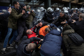 Serbian opposition and supporters protest over railway station roof collapse, in Novi Sad