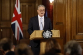 British Prime Minister Starmer holds press conference on migration in London