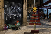 Anjos da Noite (Night Angels) NGO distributes food to homeless people on Christmas Eve in Sao Paulo