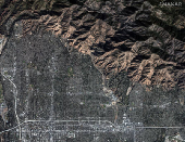 FILE PHOTO: A satellite image shows an overview of the Eaton Fire burn area, in Altadena