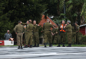 Soldiers prepare ahead of the expected arrival of released Israeli hostages, who have been held in Gaza since the deadly October 7, 2023 attack by Hamas, in Petah Tikva